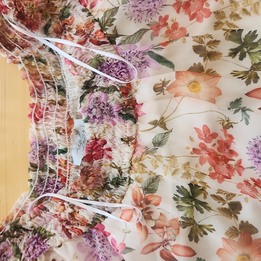 Italy Silk Floral Blouse Flutter Sleeve Boho Flowy Lined Size Large - Picture 15 of 17
